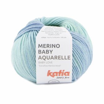 Katia Merino Baby Aquarelle kleur 353 Licht hemelsblauw-Jeans-Mint groen