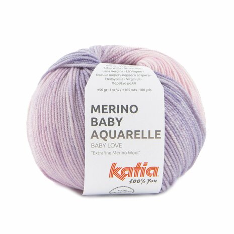 Katia Merino Baby Aquarelle kleur 355 Kauwgom roze-Licht lila-Donker bruin