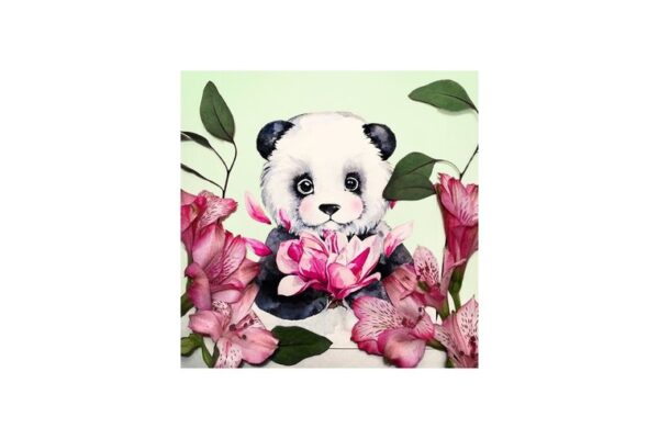 Wizardi Diamond Painting Kit Panda and Flowers WD2341