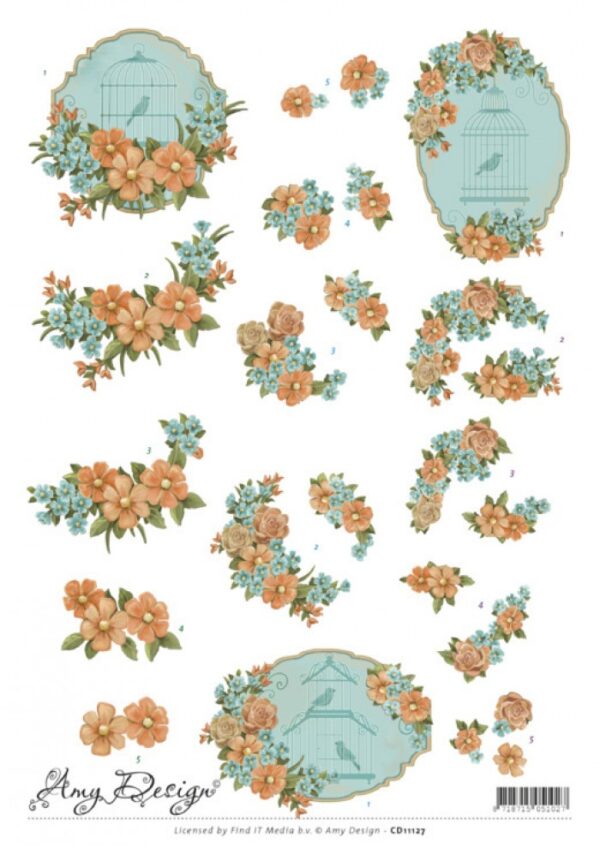 Knipvel - Amy Design -Vintage Vogels en Bloemen- CD11127