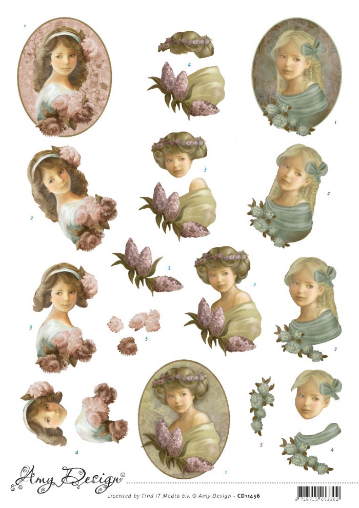 knipvel-Amy-design-Vintage Girl 3D Cutting Sheet- CD11456