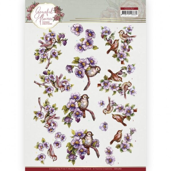 knipvel-Amy-design-3D Cutting Sheet - Yvonne Creations - Graceful Flowers - Birds and Blackberries- CD11767