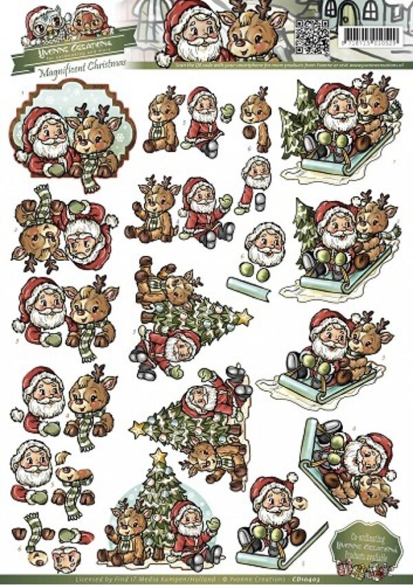 knipvel-3D-Yvonne Creations - Santa and Rudolf - Magnificent Christmas - CD10403