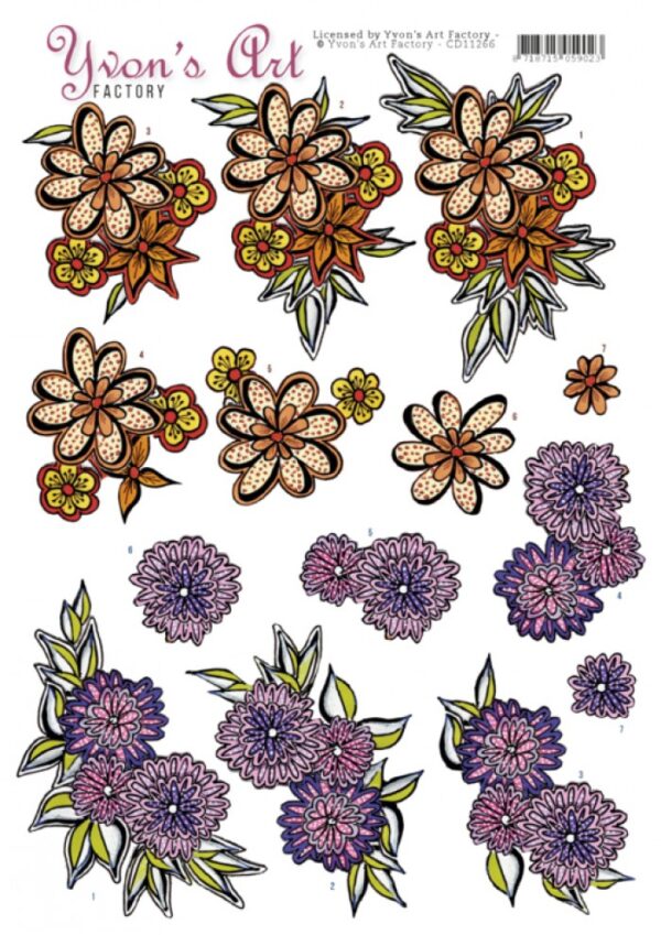 knipvel-3D-Yvon's Art Factory - Pretty Flowers - CD11266
