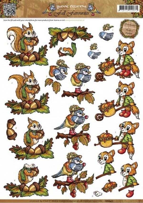 knipvel-3D-Yvonne Creations - Herfst Dieren - Fall Favourites - CD10411