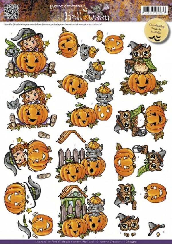 knipvel-3D-Yvonne Creations - Pumpkins Halloween - CD10410