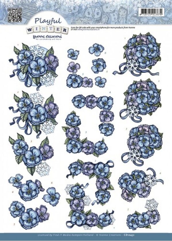 knipvel-3D-Yvonne Creations - Sneeuwkristal Bloemen - Playful Winter - CD10431