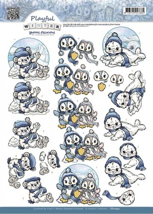knipvel-3D-Yvonne Creations - Polar Animals - Playful Winter - CD10432