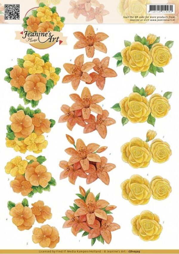 knipvel-3D-Jeanine's Art - Oranje Geel Bloemen - CD10505