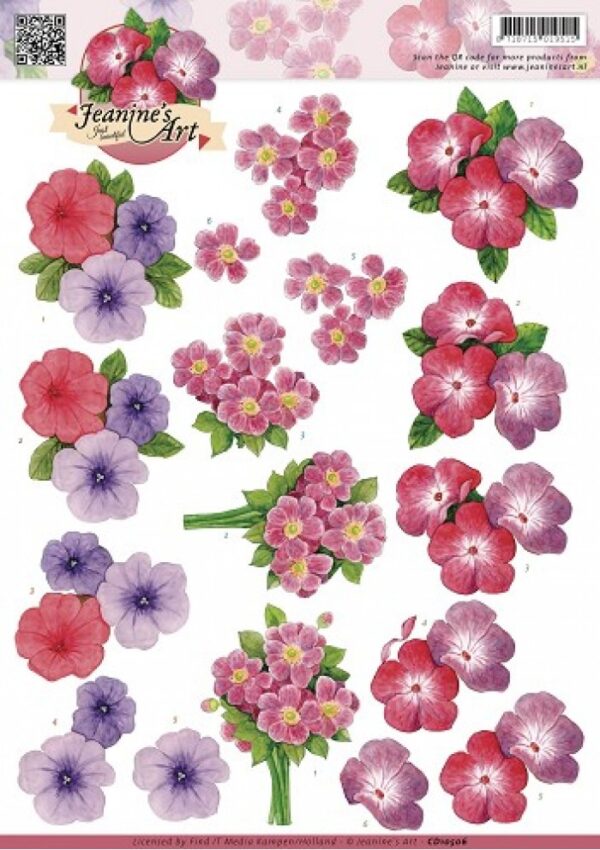 knipvel-3D-Jeanine's Art - Roze Paarse Bloemen - CD10506
