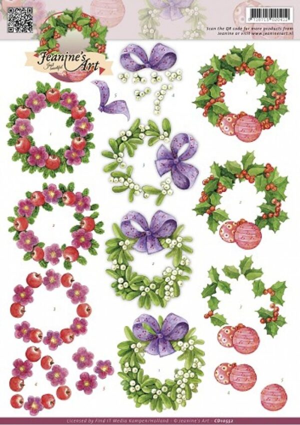 knipvel-3D-Jeanine's Art - Christmas Wreaths - CD10552