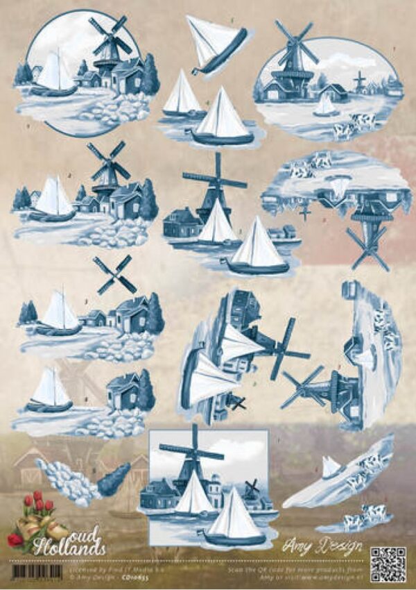 knipvel-Amy-Design -Delfts Blauw Windmolens - Oud-Hollands - CD10655