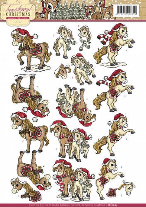 knipvel-3D-Yvonne Creations - Paardjes - Traditional Christmas - CD10693
