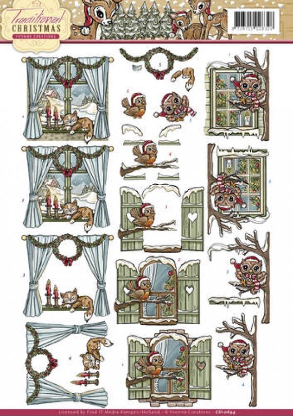 knipvel-3D-Yvonne Creations - Raampjes - Traditional Christmas - CD10694