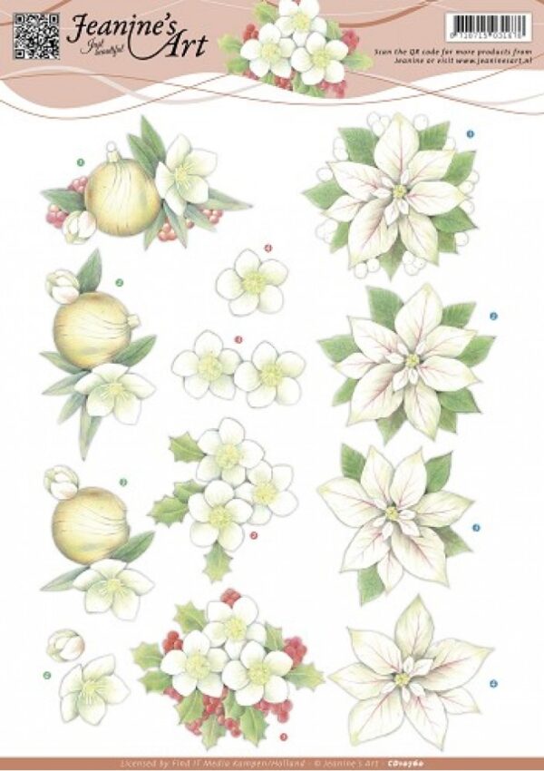knipvel-3D-Jeanine's Art - Witte Kerstbloemen - CD10760