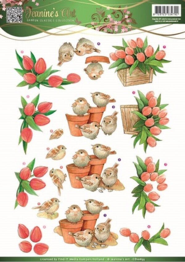 knipvel-3D-Jeanine's Art - Tulips & Birds Garden Classics - CD10835