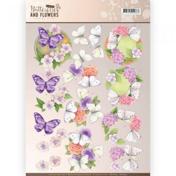 knipvel-3D-Jeanine's Art - Purple Flowers Classic Butterflies and Flowers - CD11002