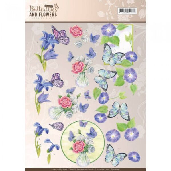 knipvel-3D-Jeanine's Art - Blue Flowers Classic Butterflies and Flowers - CD11000