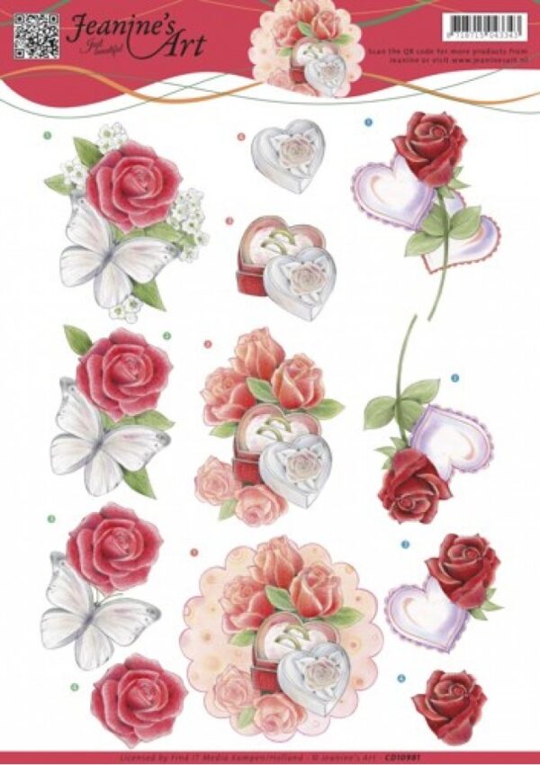 knipvel-3D-Jeanine's Art - Roses and Hearts - CD10981