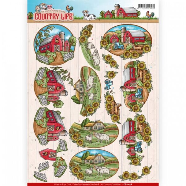 knipvel-3D-Yvonne Creations - Farm House Country Life - CD11058