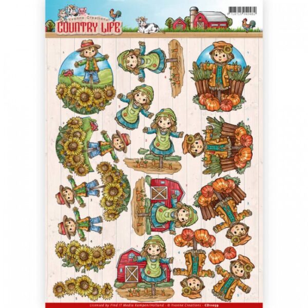 knipvel-3D-Yvonne Creations - Scarecrow Country Life - CD11059