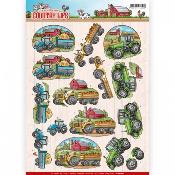 knipvel-3D-Yvonne Creations - Tractors Country Life - CD11061