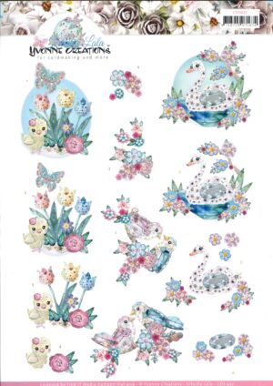 knipvel-3D-Yvonne Creations - Kitschy Birds - Kitschy Lala Floral Pink - CD11437