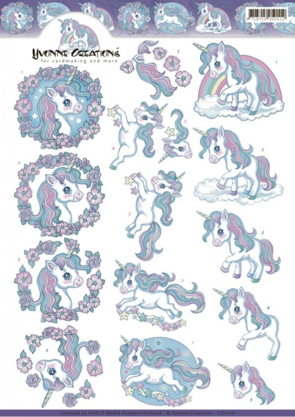 knipvel-3D-Yvonne Creations - Unicorns - CD11101