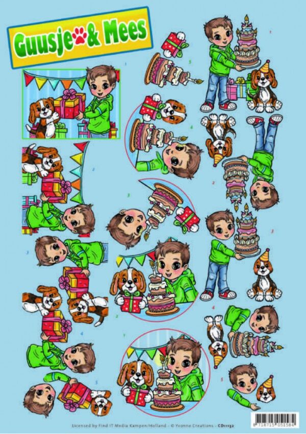 knipvel-3D-Yvonne Creations -Birthday Guusje en Mees-CD11132