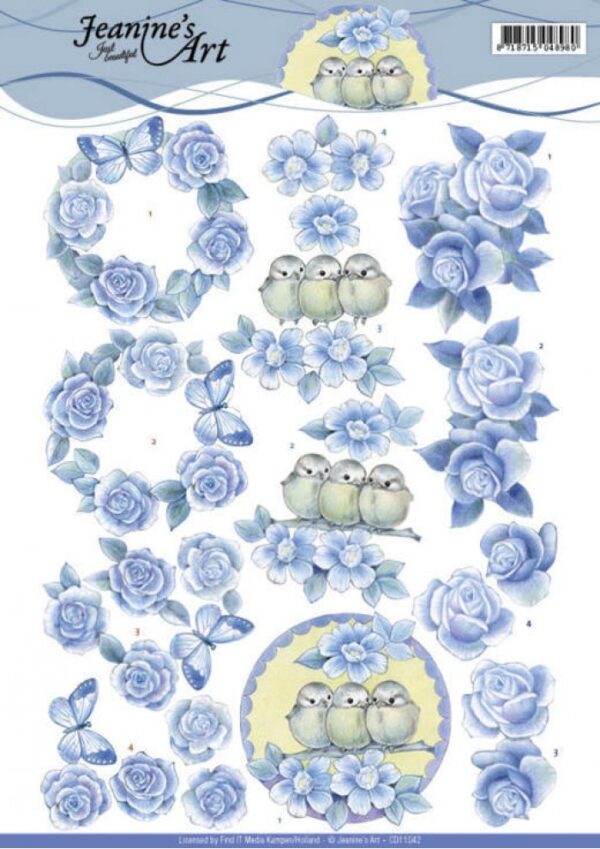 knipvel-3D-Jeanine's Art - Blue Roses - CD11042