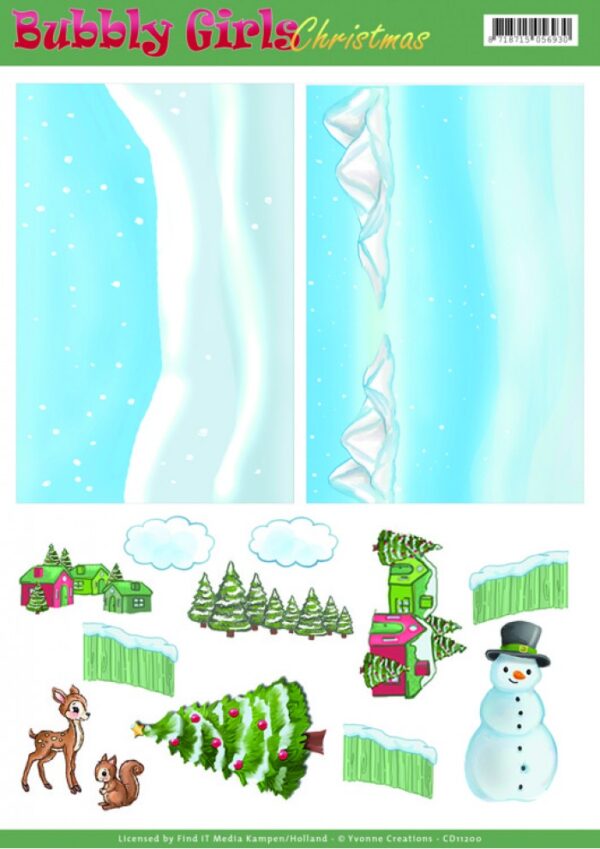 knipvel-3D-Yvonne Creations - Nr. 2 Background Sheets - Bubbly Girls Christmas - CD11200