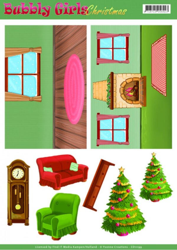 knipvel-3D-Yvonne Creations - Nr. 1 Background Sheets - Bubbly Girls Christmas - CD11199