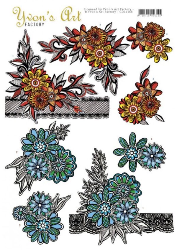 knipvel-3D-Yvon's Art Factory - Flowers and Lace - CD11168
