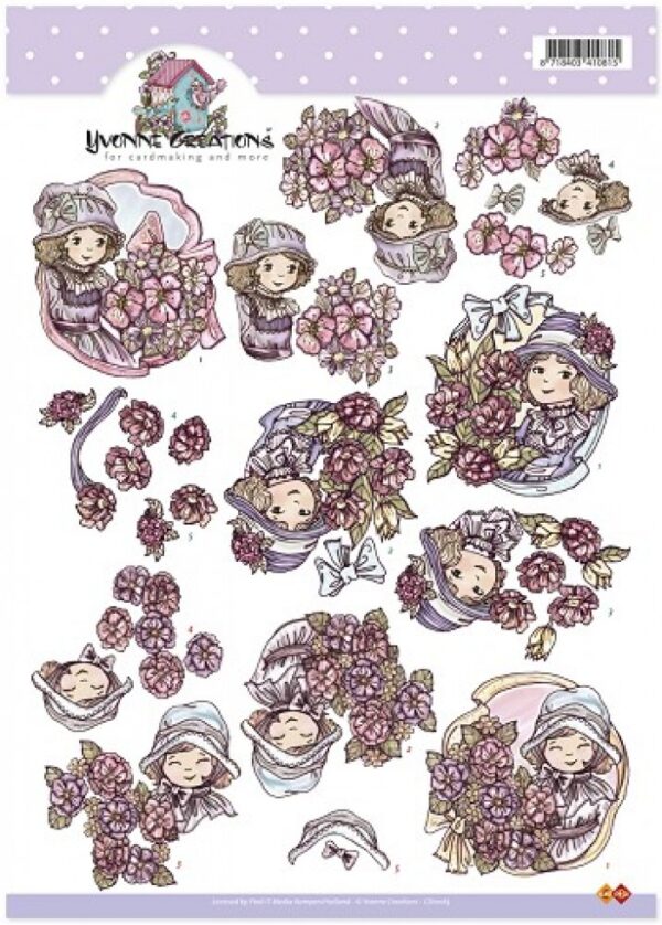 knipvel-3D-Yvonne Creations - Meisje met Bloemen - CD10165
