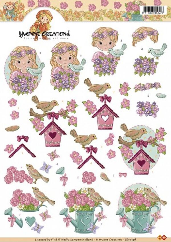 knipvel-3D-Yvonne Creations -Vogels en Bloemen-CD10196