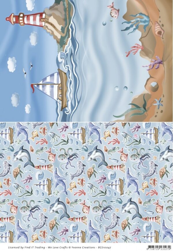 knipvel-3D-Yvonne Creations - Ocean Days – Backgroundsheet Lighthouse - BGS10047