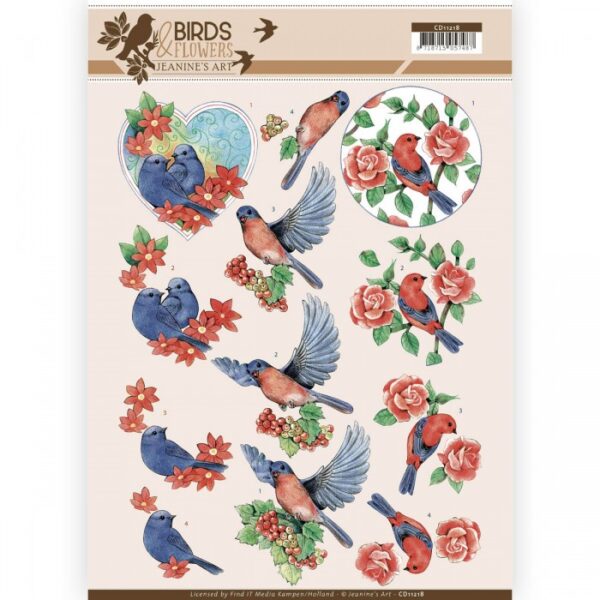 knipvel-3D-Jeanine's Art - Blue Birds - Birds and Flowers - CD11218