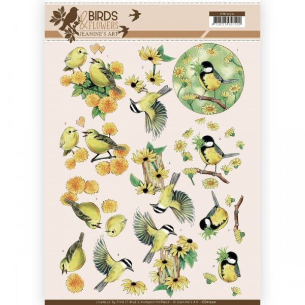 knipvel-3D-Jeanine's Art - Yellow Birds - Birds and Flowers - CD11220