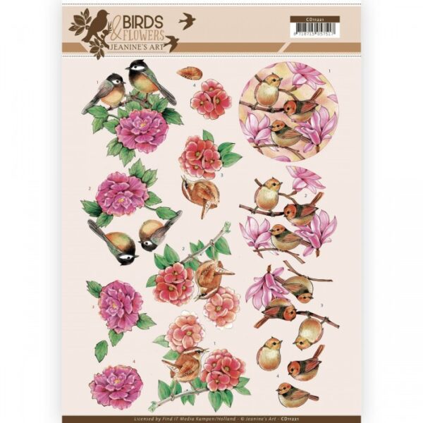 knipvel-3D-Jeanine's Art - Pink Birds - Birds and Flowers - CD11221
