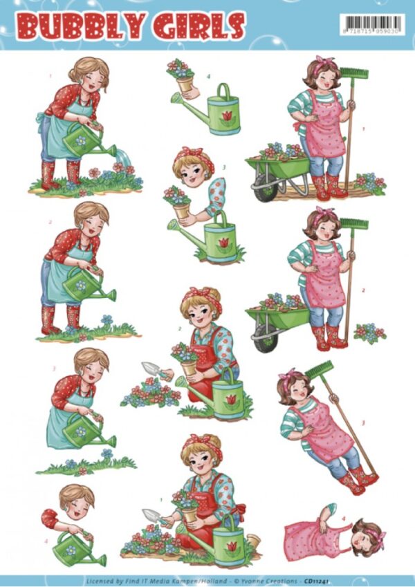 knipvel-3D-Yvonne Creations - Bubbly Girls Gardening - CD11241