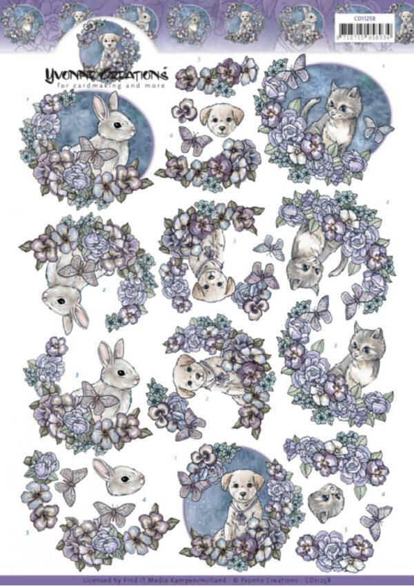 knipvel-3D-Yvonne Creations - Purple Flowers - CD11258