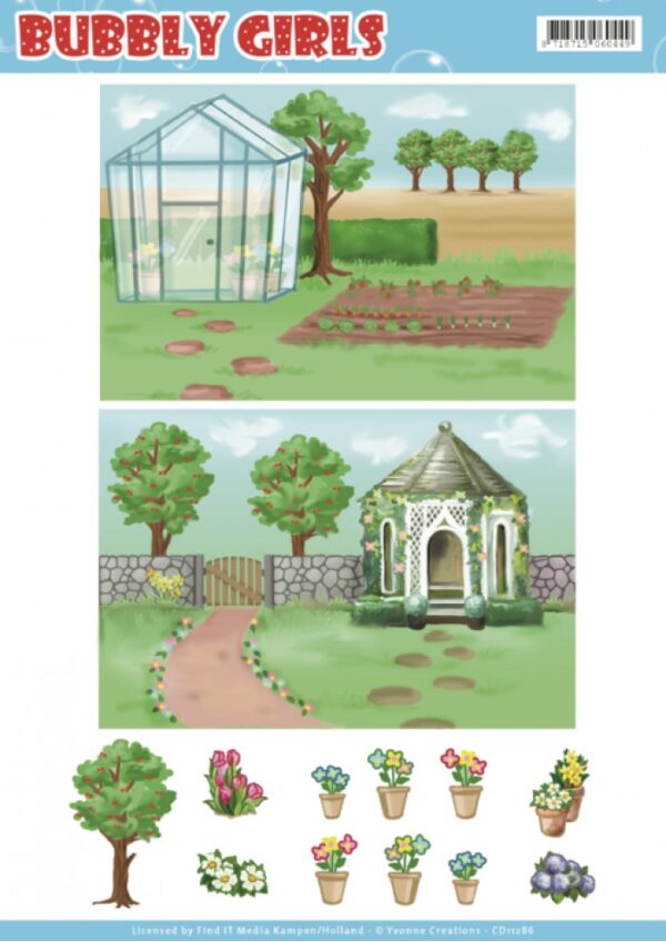 knipvel-3D-Yvonne Creations - Background Sheets - Bubbly Girls - Gardening - CD11286