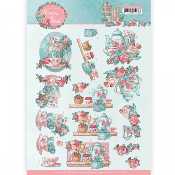 knipvel-3D-Yvonne Creations - Tea Time - Flowers with a Twist - CD11289