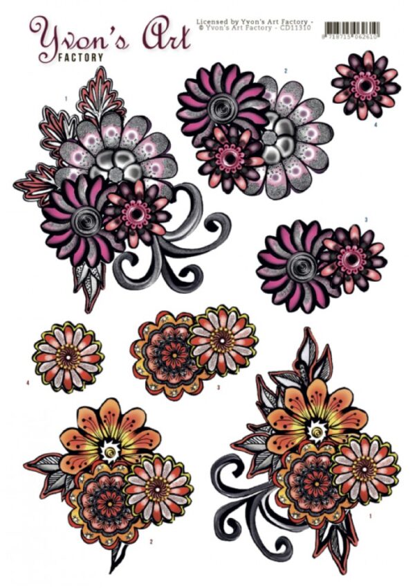 knipvel-3D-Yvon's Art Factory - Fantasy Flower Pink - CD11310