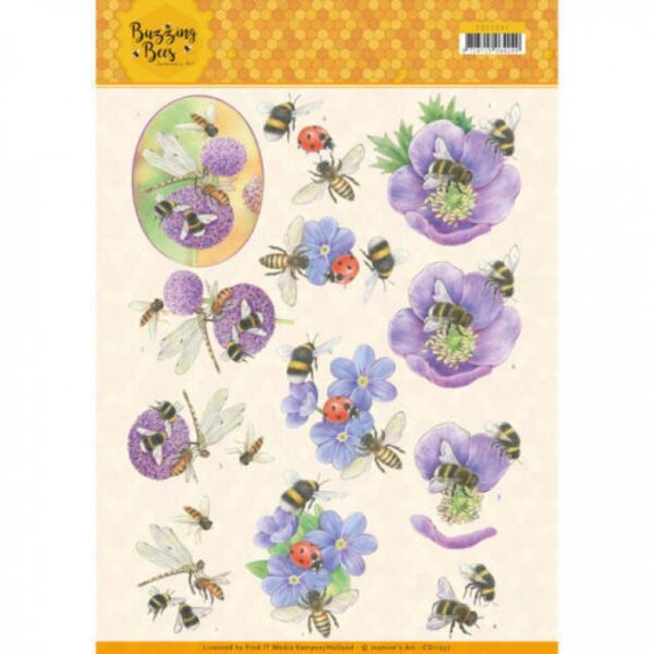 knipvel-3D-Jeanine's Art - Buzzing Bees - Purple Flowers - CD11337