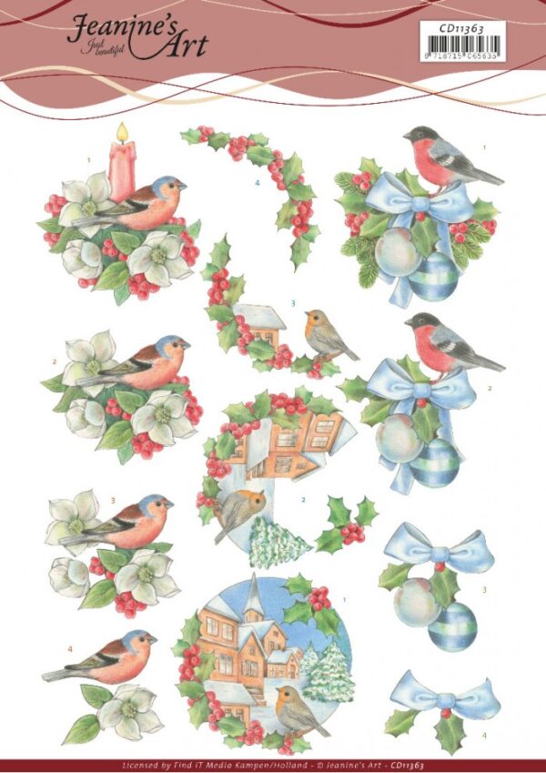 knipvel-3D-Jeanine's Art - Christmas Birds - CD11363