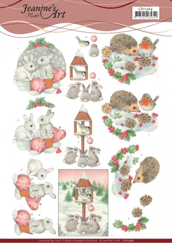 knipvel-3D-Jeanine's Art - Hedgehog and Rabbits - CD11364