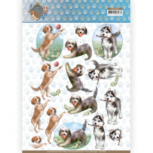 knipvel-Amy Design -Spelende honden - Dog's Life- CD11365