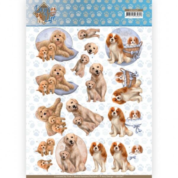 knipvel-Amy Design -Moederhond met pup - Dog's Life- CD11367