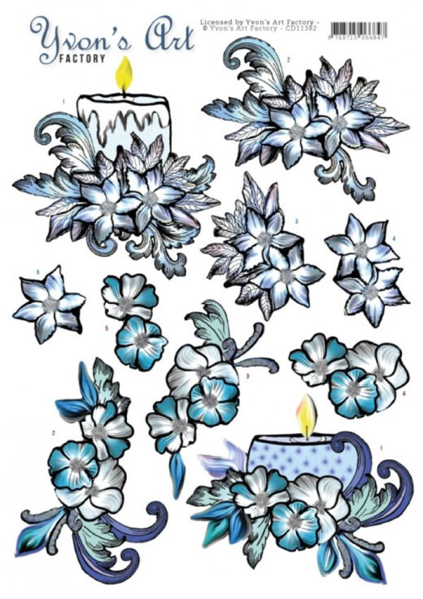 knipvel-3D-Yvon's Art Factory - Blue Candles - CD11382
